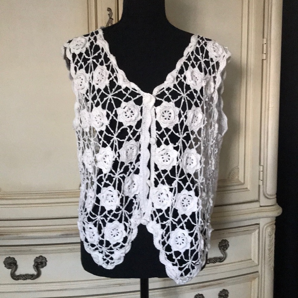 Crocheted white vest